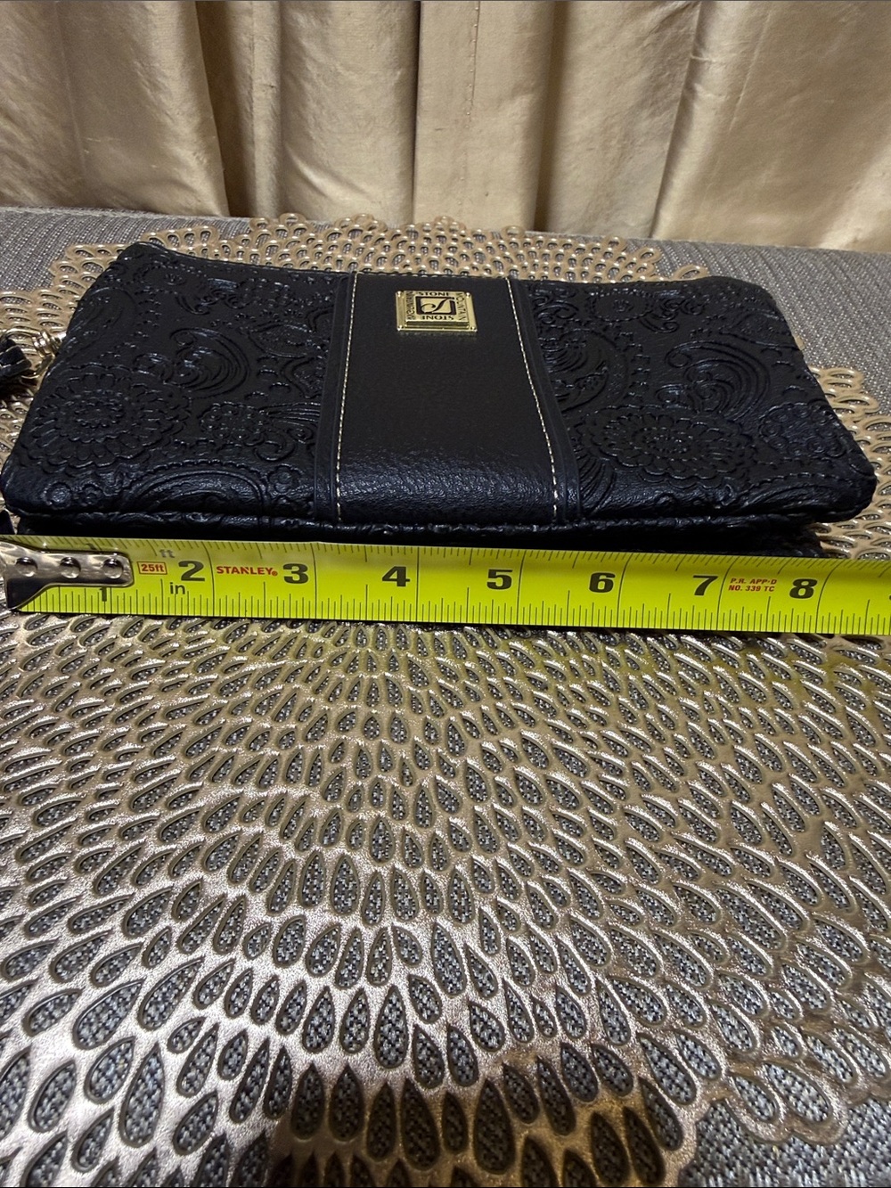 Stone Mountain Black Embossed Leather Wristlet Crossbody Bag - Picture 12 of 13